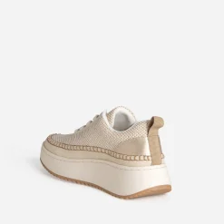 Tennis TEXTO beige tressage doré et surpiqûre contrastée