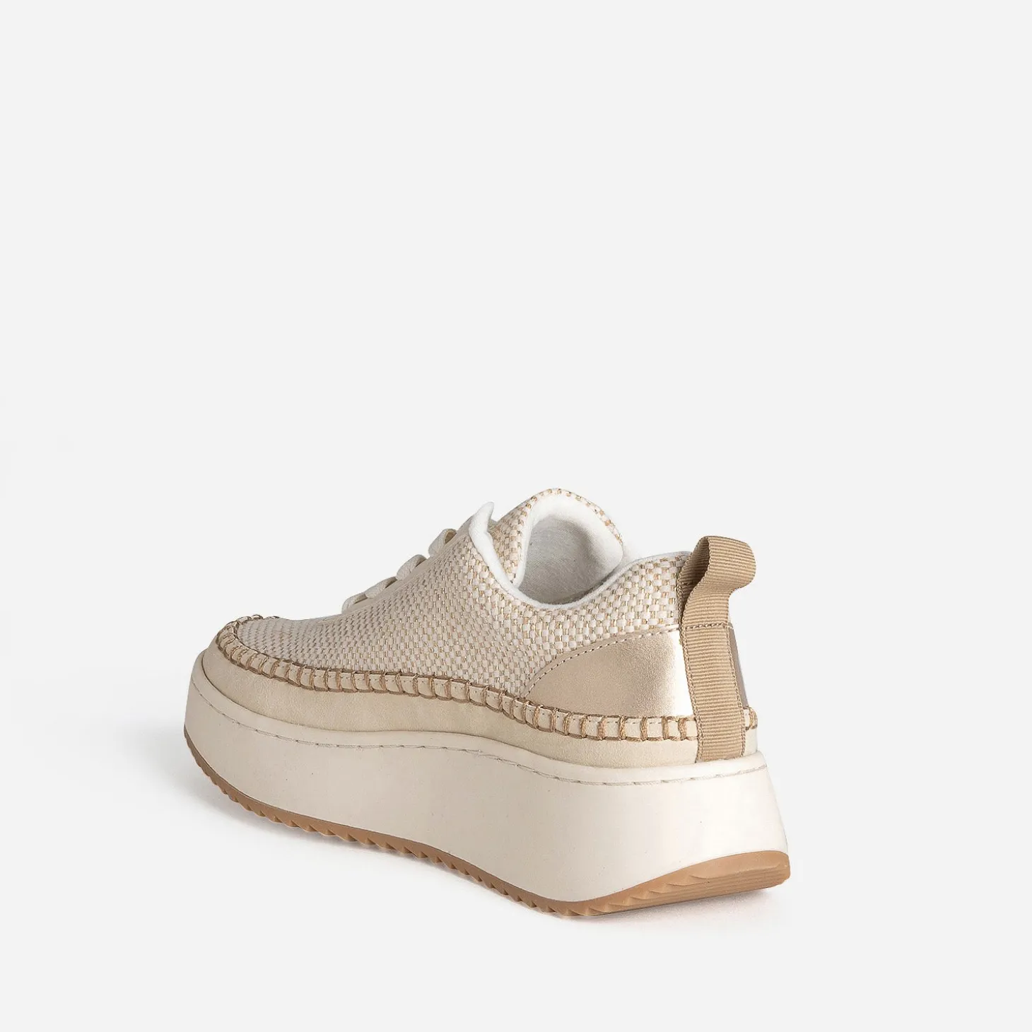 Tennis TEXTO beige tressage doré et surpiqûre contrastée