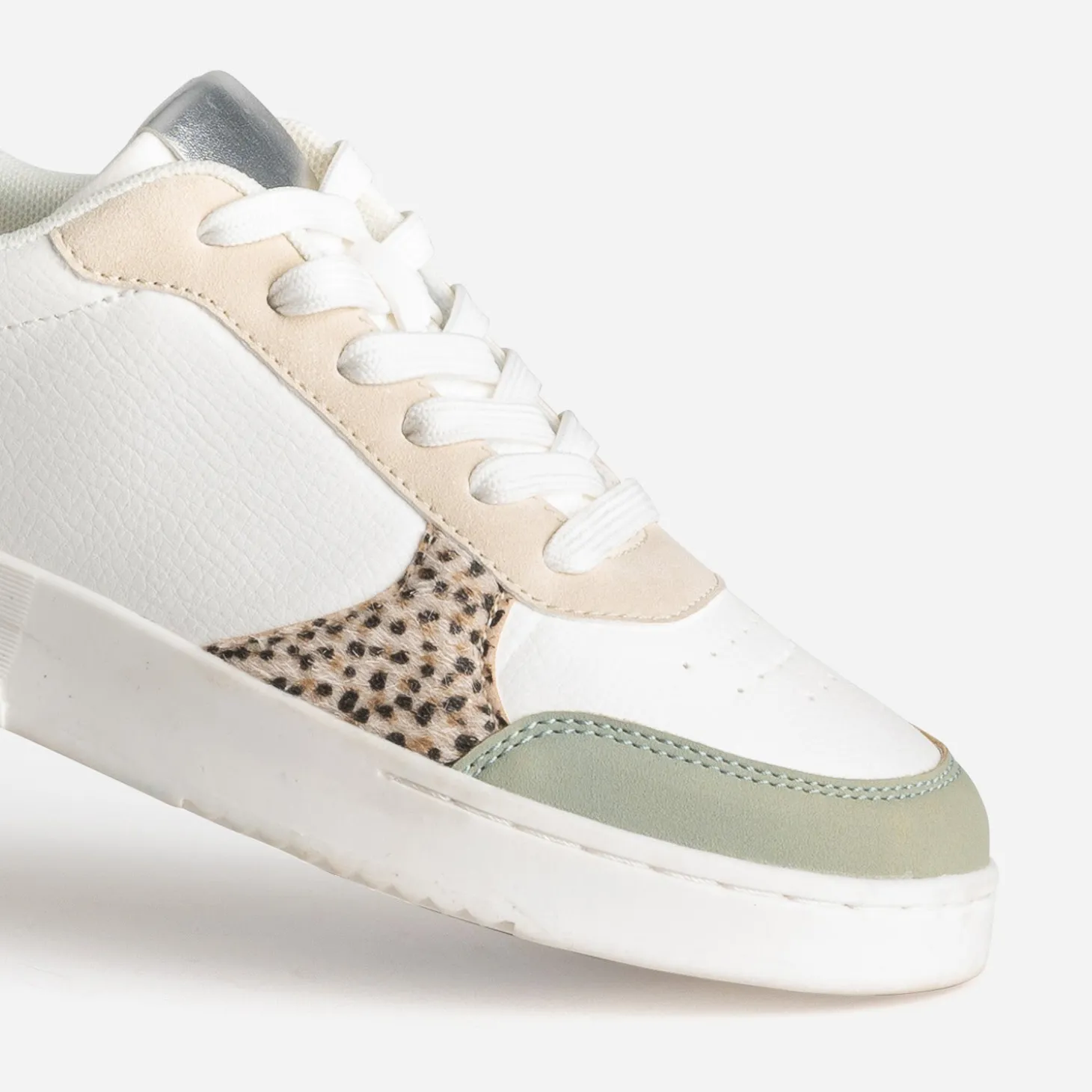 Tennis TEXTO blanche, beige et verte