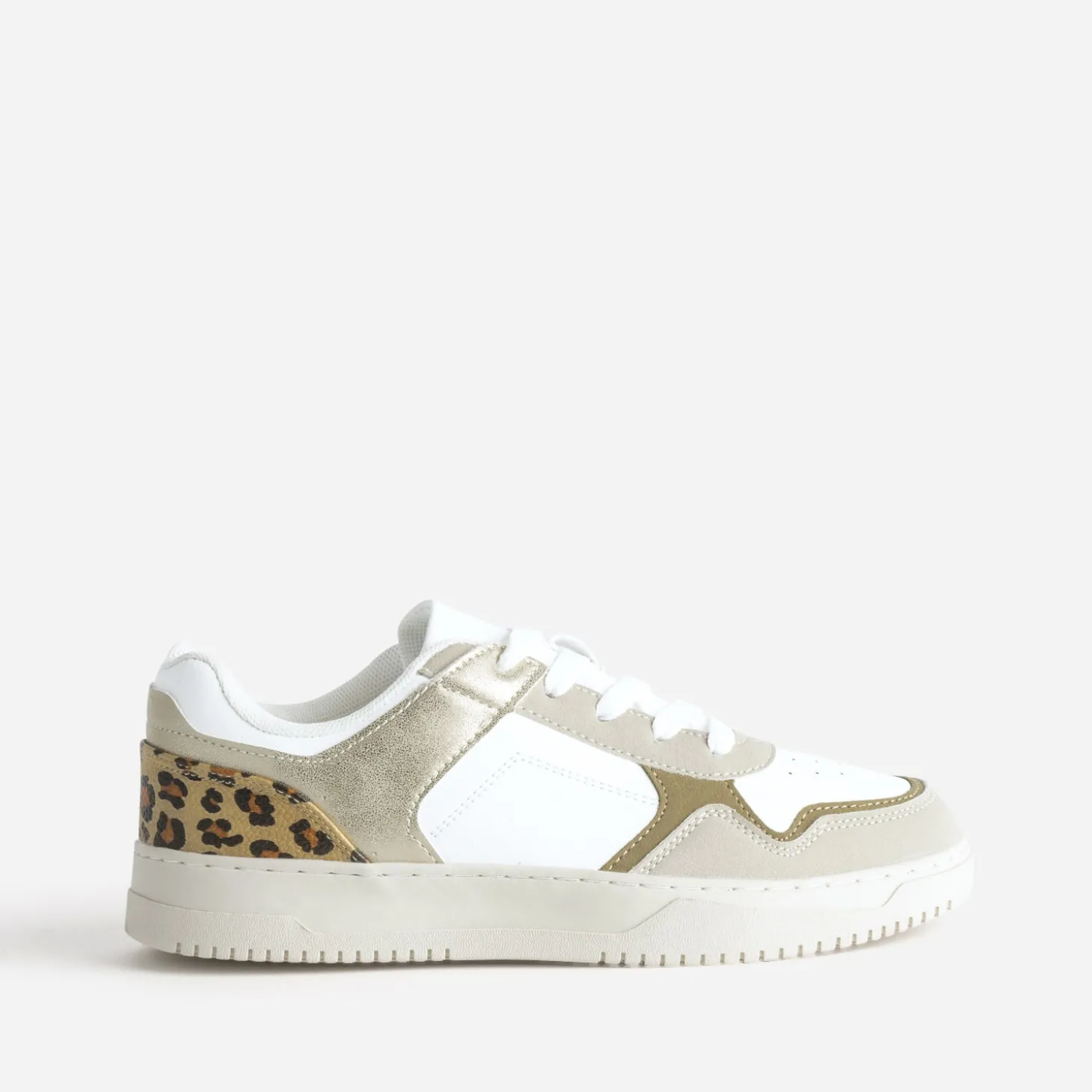 Tennis TEXTO blanche, beige, effet léopard
