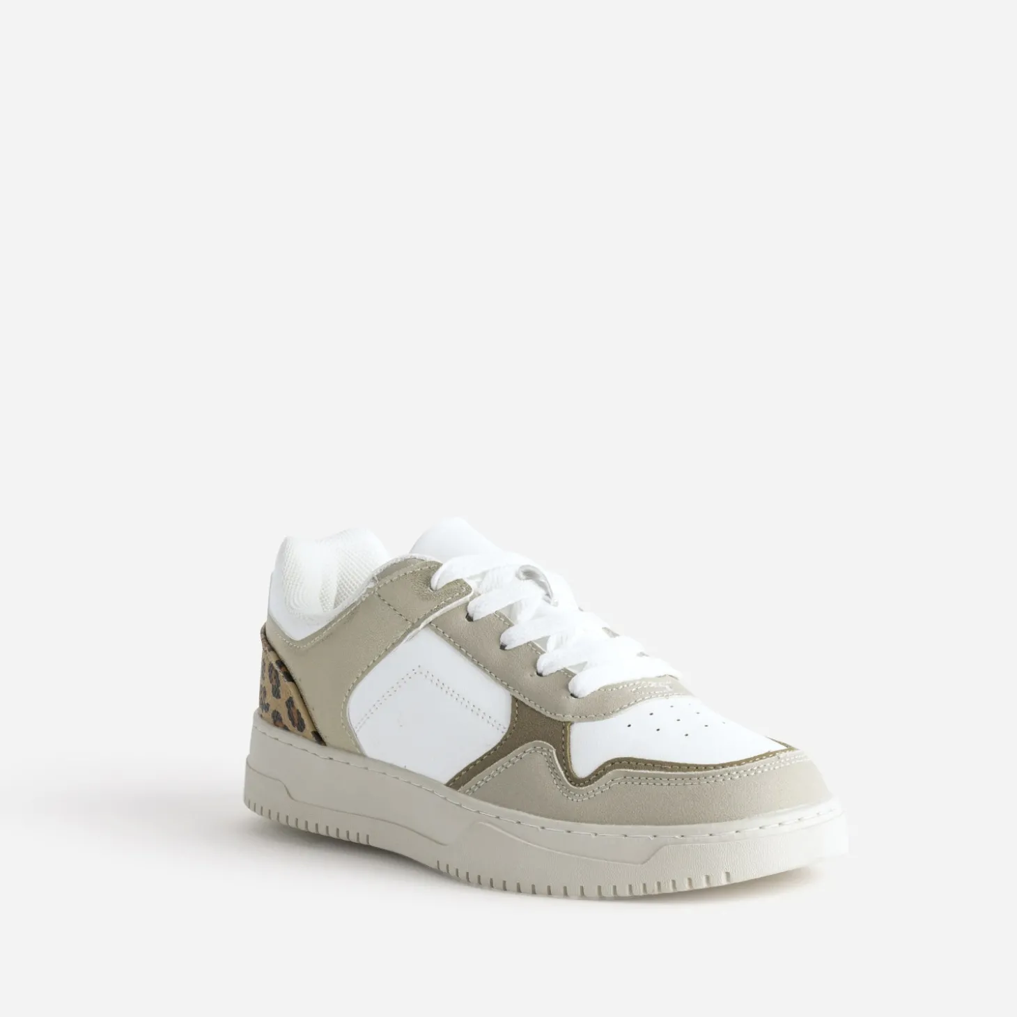 Tennis TEXTO blanche, beige, effet léopard