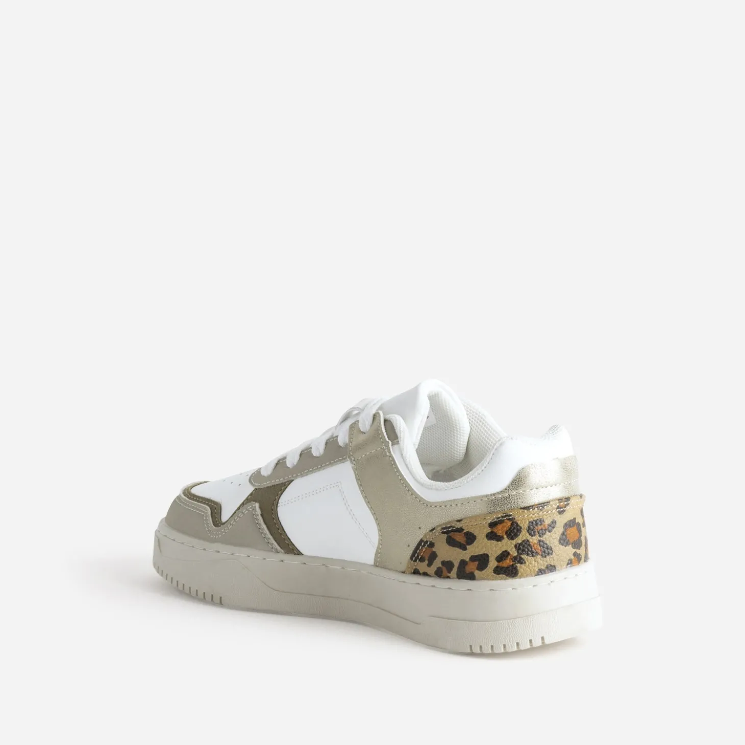 Tennis TEXTO blanche, beige, effet léopard