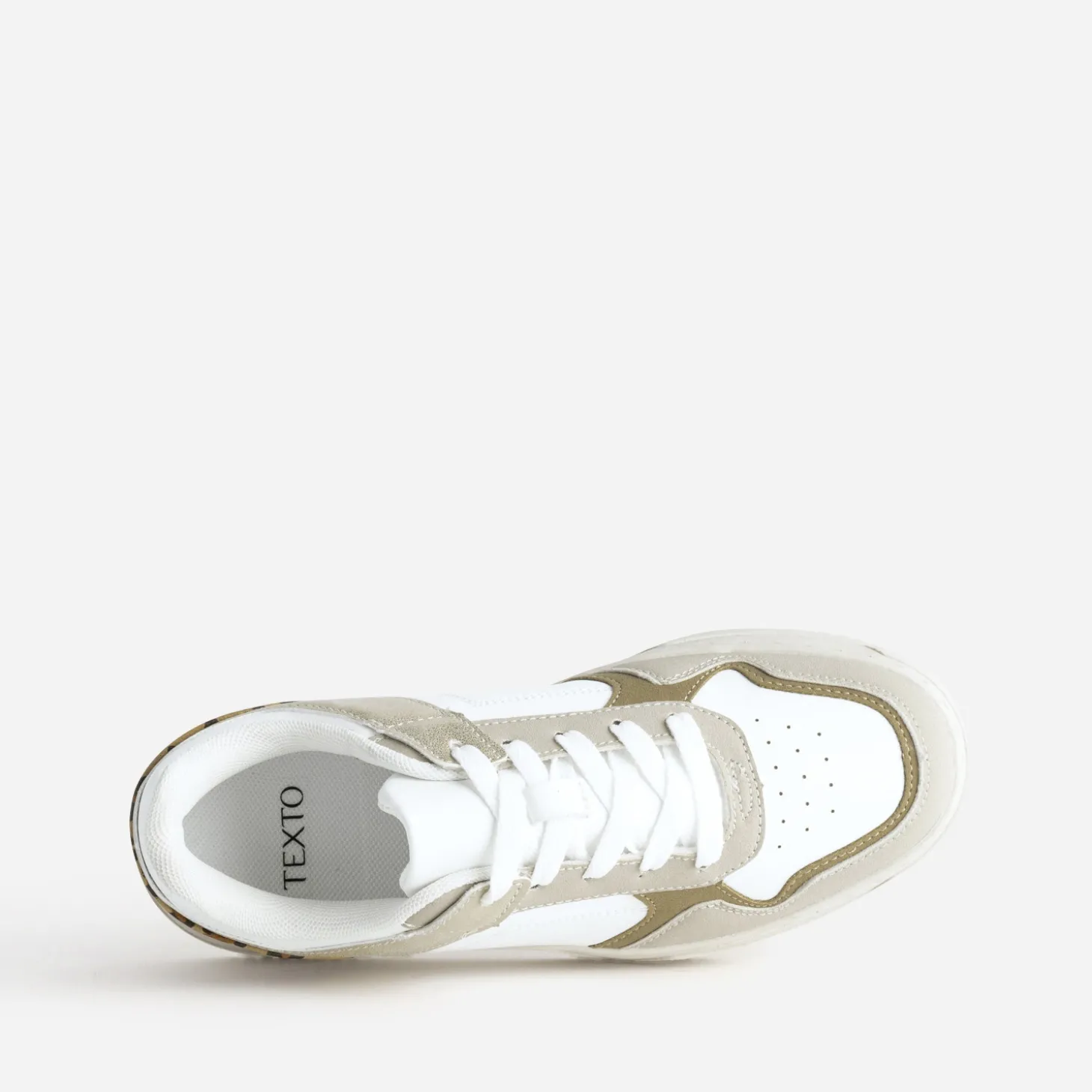 Tennis TEXTO blanche, beige, effet léopard