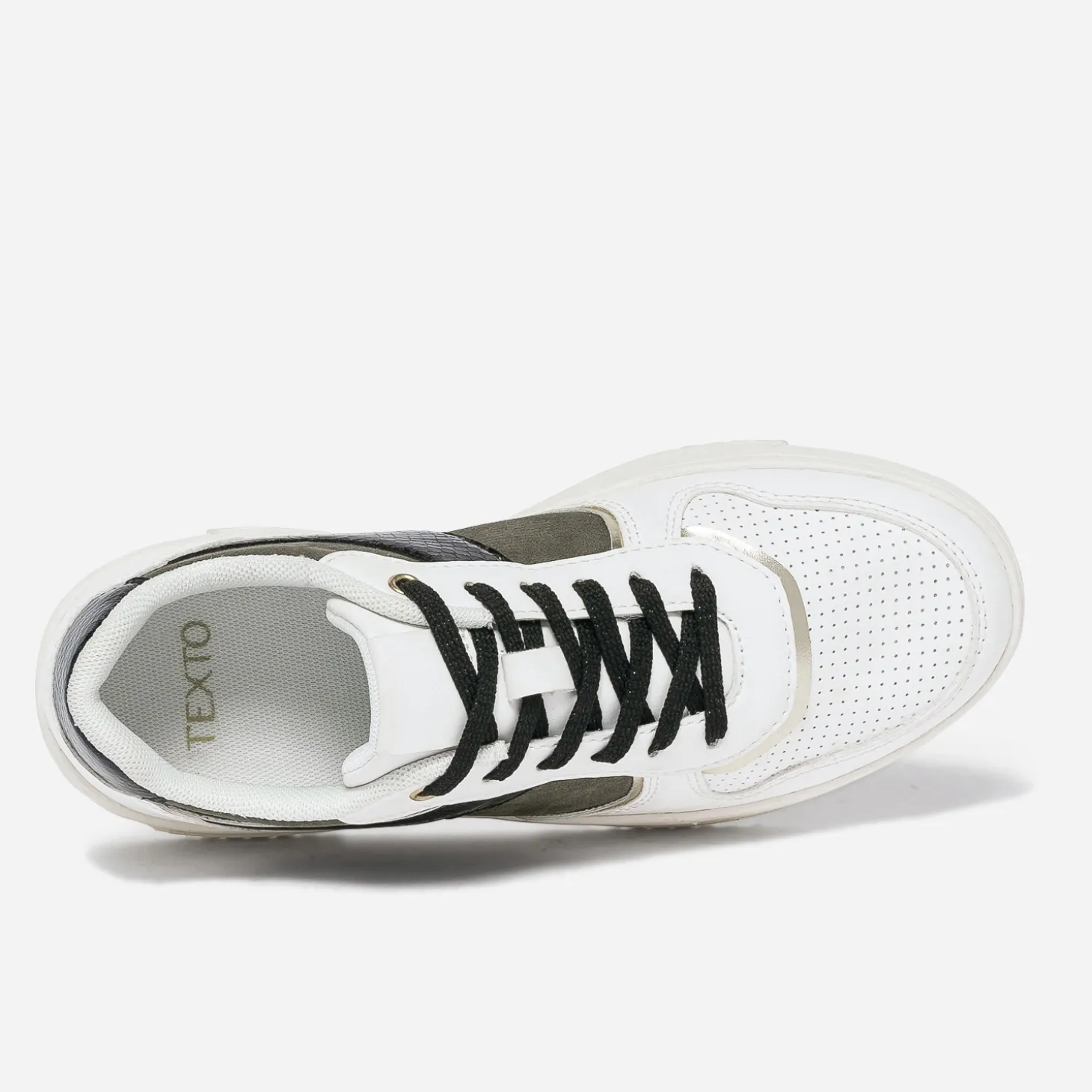 Tennis TEXTO blanche, kaki, noire et dorée
