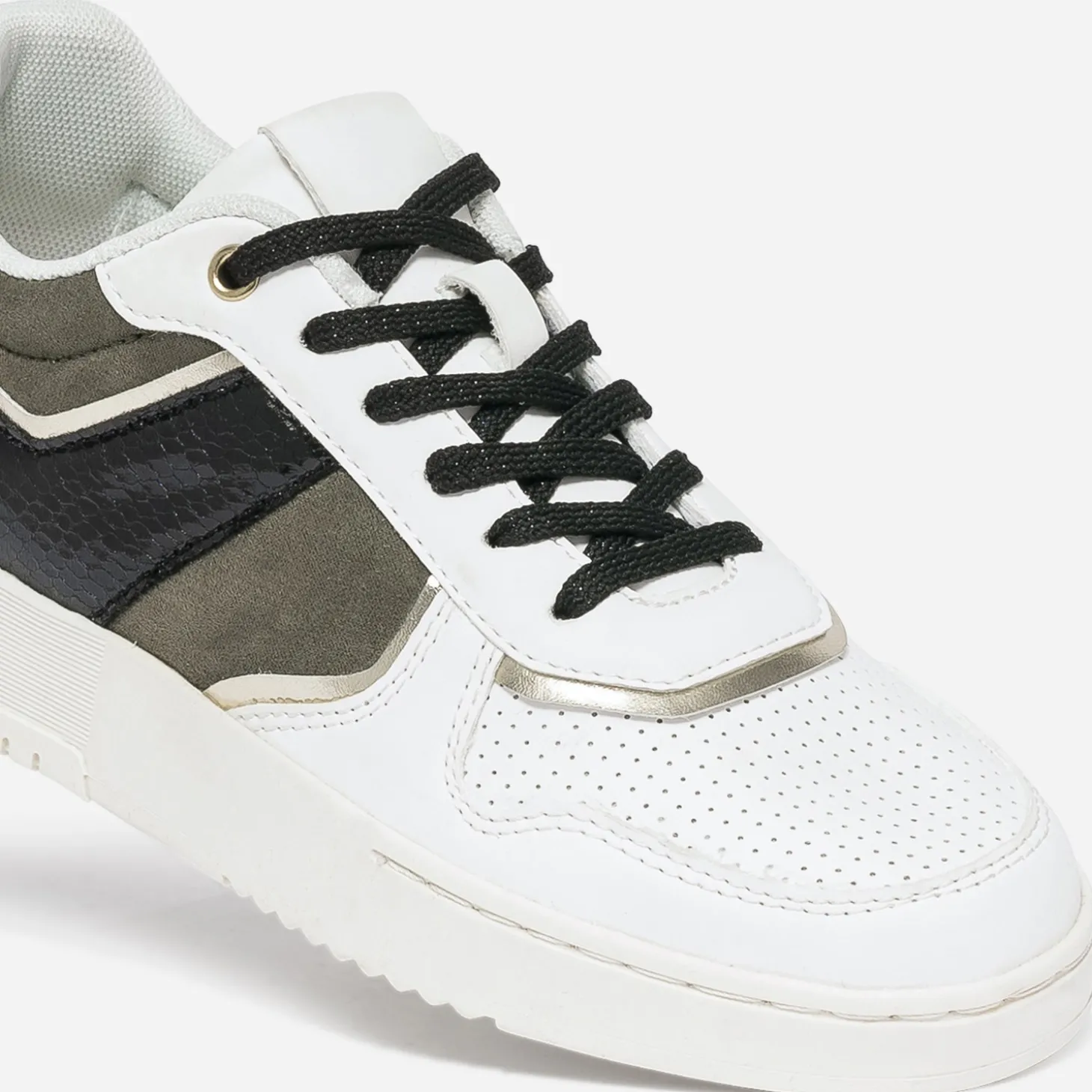 Tennis TEXTO blanche, kaki, noire et dorée
