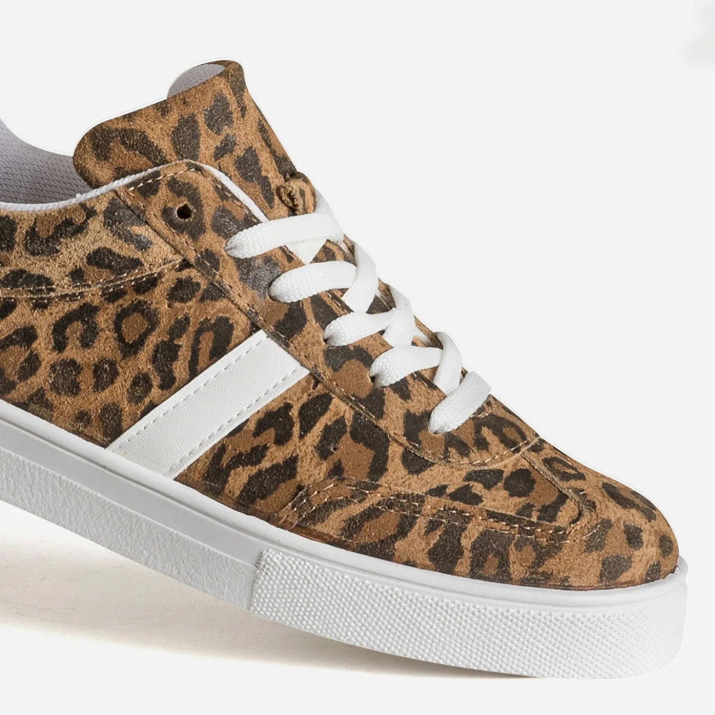 Tennis TEXTO camel cuir motif léopard