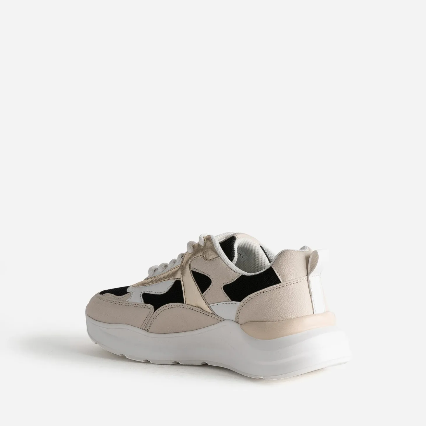 Tennis TEXTO noire, beige, blanche et dorée