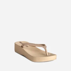 Tong IPANEMA beige plateforme et brides pailletées