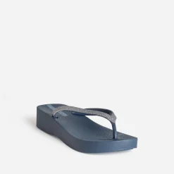 Tong IPANEMA bleue plateforme et brides pailletées