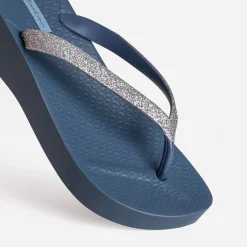 Tong IPANEMA bleue plateforme et brides pailletées